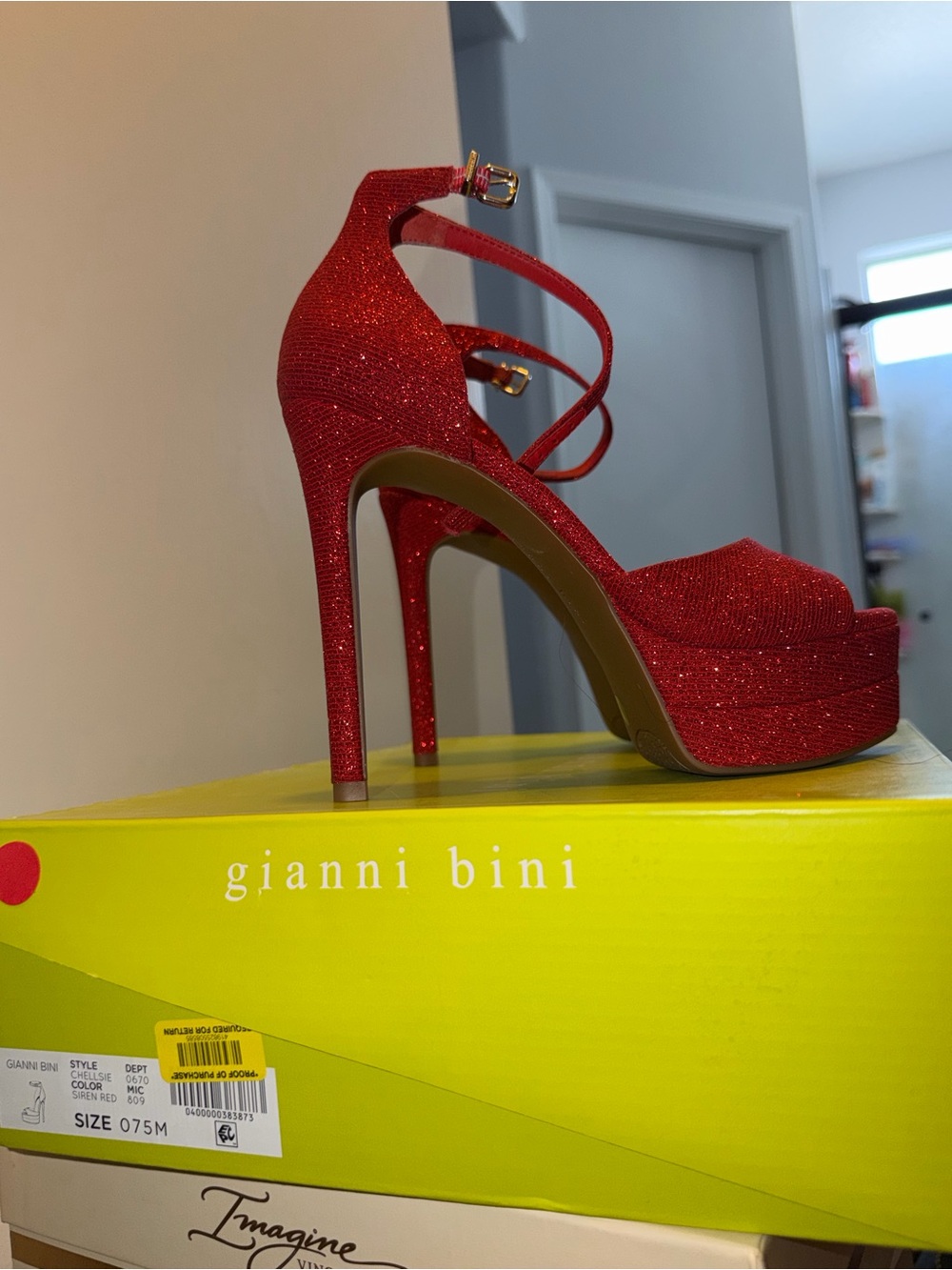 Gianni Bini Red Glitter Strappy Platform Heels